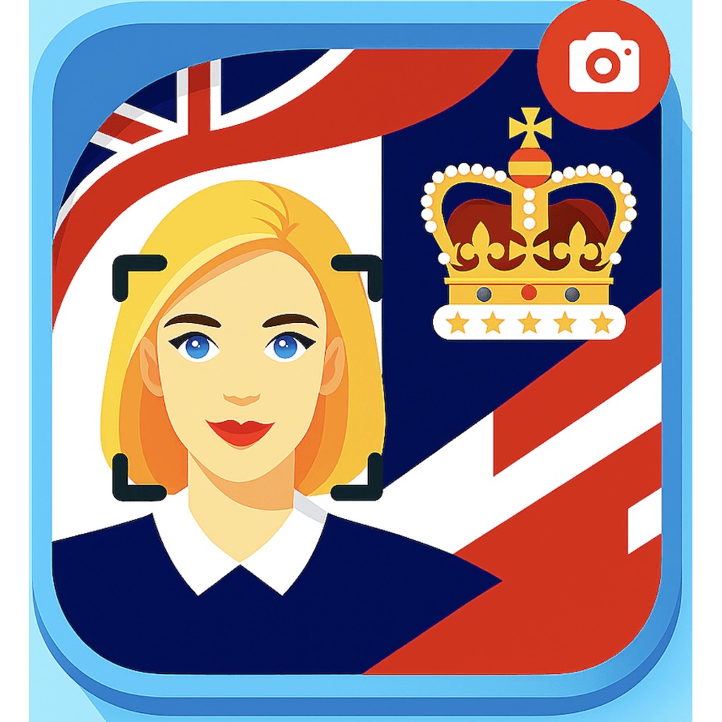 Passport Photo Go UK app preview image with UK branding
