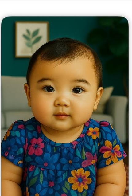 Baby passport photo example shown on a simple background
